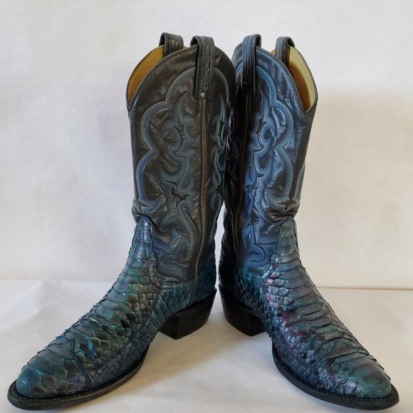 Tony Lama 8 1/2 painted blue purple black gray western cowboy boots snakeskin - Picture 2 of 13